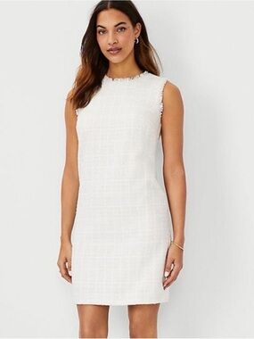 Ann Taylor White Sleeveless Tweed Shift Dress